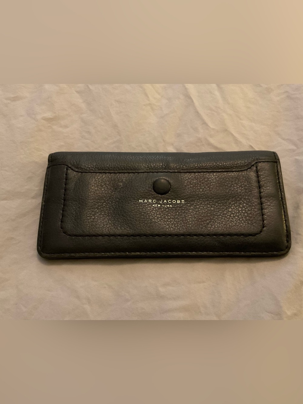 Marc Jacobs Navy Pebbled Leather Continental Wallet EUC Snap Flap Zip Coin